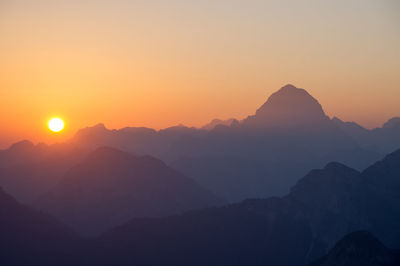 Scenic view of silhouette mountains against sky during sunset