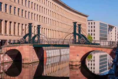 View of bridge over canal in city