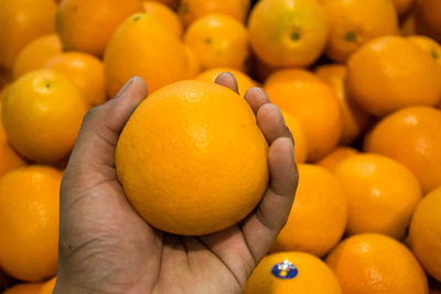 Close-up of orange fruits in market for sale