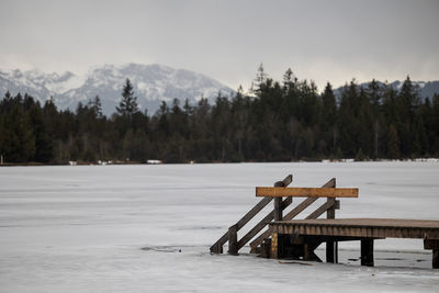 Scenic view of lake against sky during winter