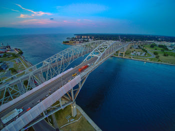 High angle view of bridge over sea against sky