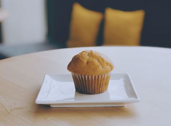 Close-up of cake in plate on table