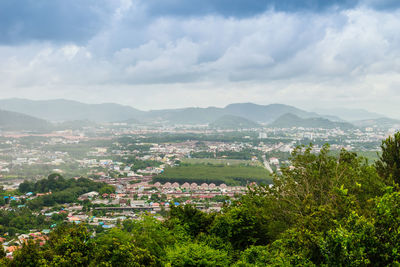 High angle view of cityscape against sky