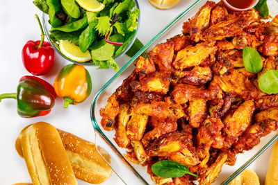 High angle view of food on table