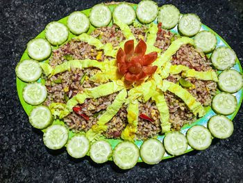High angle view of fruit salad in plate