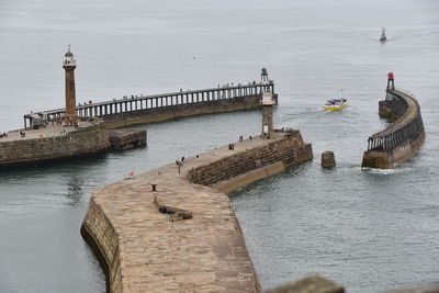 High angle view of pier on sea