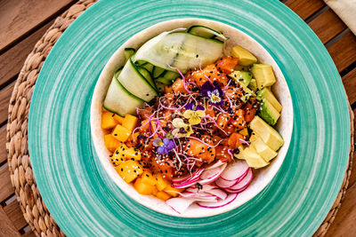 High angle view of food in plate