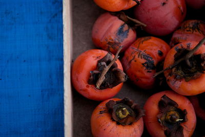 High angle view of pumpkins on table