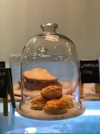 Close-up of dessert in glass on table