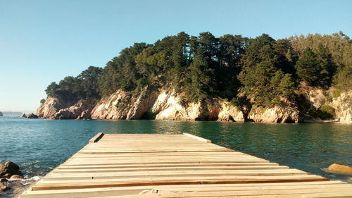 Scenic view of sea against clear sky