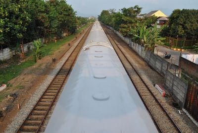 View of railroad tracks along plants