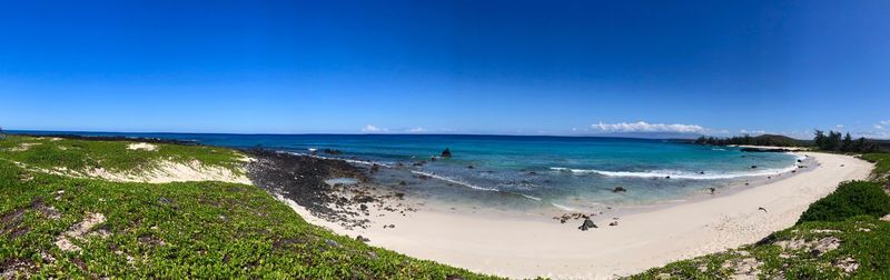 Panoramic view of beach against clear blue sky