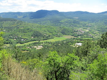 Scenic view of agricultural landscape against sky