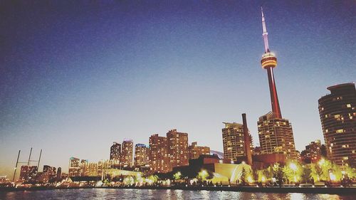 City skyline at dusk