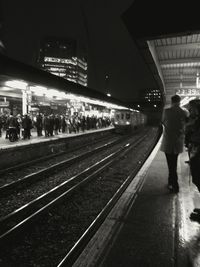 Railroad station platform at night