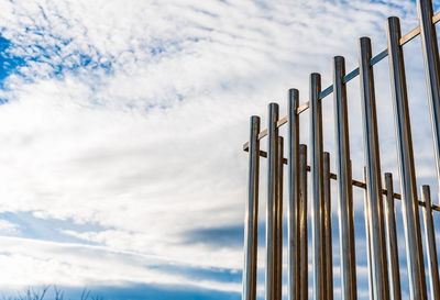 Low angle view of fence against sky