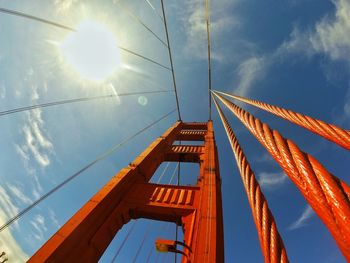 Low angle view of golden gate bridge against sky