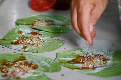 Cropped image of person preparing food in plate