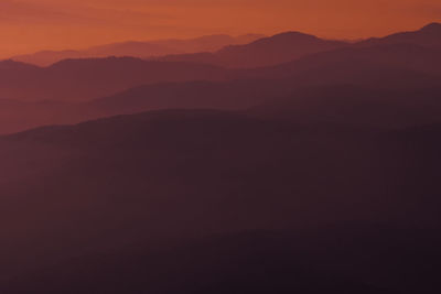 Scenic view of silhouette mountain against sky during sunset