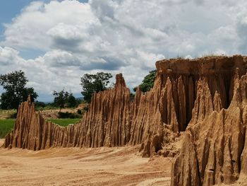 Panoramic view of rock formations on landscape against sky