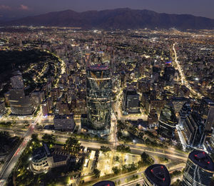 Aerial view of illuminated cityscape