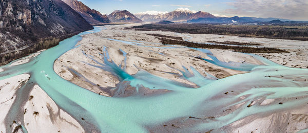 Panoramic shot of snowcapped mountains against sky