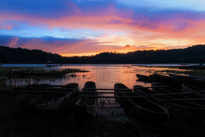 Scenic view of lake against sky during sunset