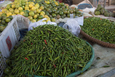 High angle view of vegetables for sale at market stall