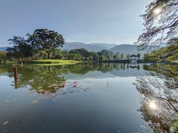 Scenic view of lake against sky