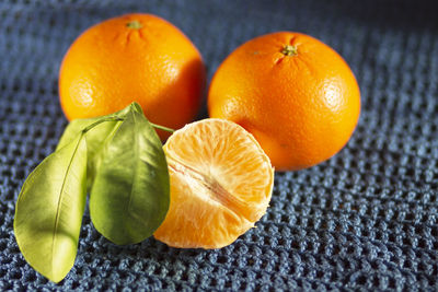 High angle view of oranges on table