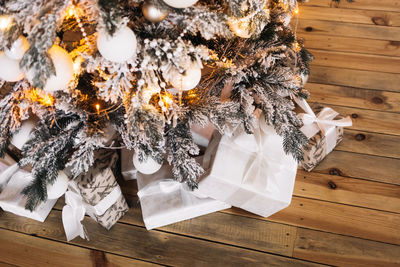 High angle view of christmas decoration on table