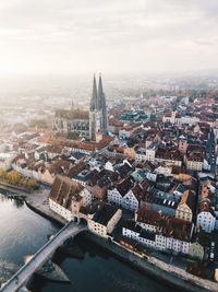 High angle view of cityscape against sky