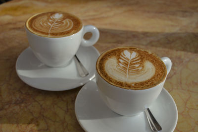 Close-up of cappuccino on table