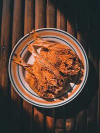 High angle view of fish on table