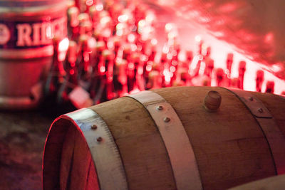 Close-up of wine barrel 