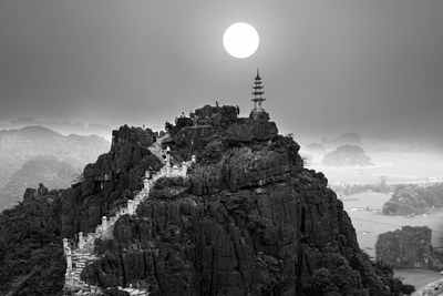 View of temple against mountain range