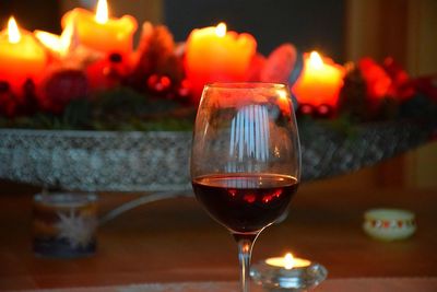 Close-up of wineglass on table