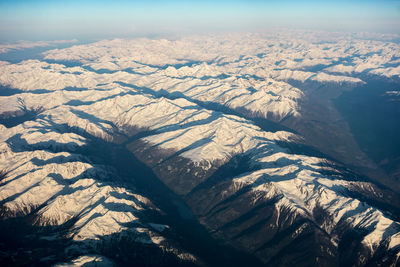 High angle view of snow covered landscape