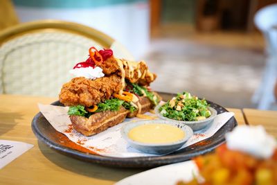 Close-up of food in plate on table