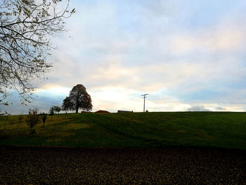 View of grassy landscape against cloudy sky