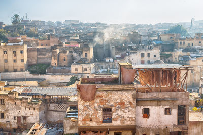 High angle view of buildings in city