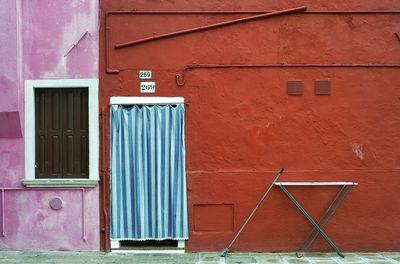 Red door of building