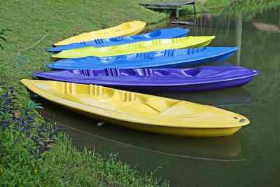 High angle view of yellow floating on water