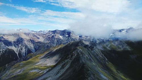 Scenic view of mountains at arthurs pass national park in winter