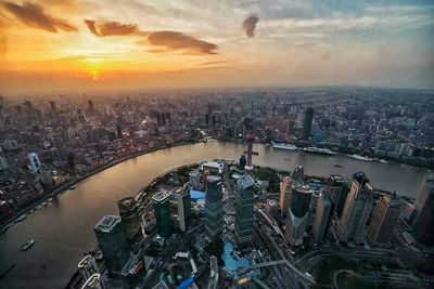 City skyline at sunset