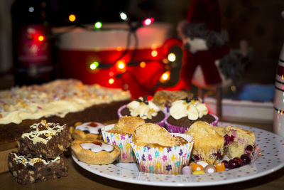 Close-up of cupcakes in plate at home