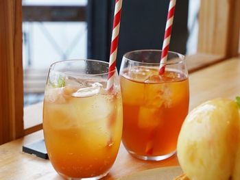 Close-up of drink in glass on table
