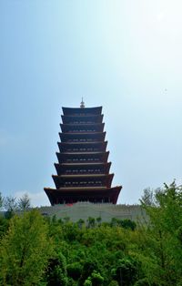 Low angle view of pagoda against sky