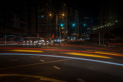 Light trails on road at night