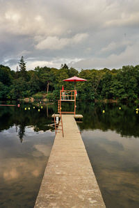 Pier over lake against sky